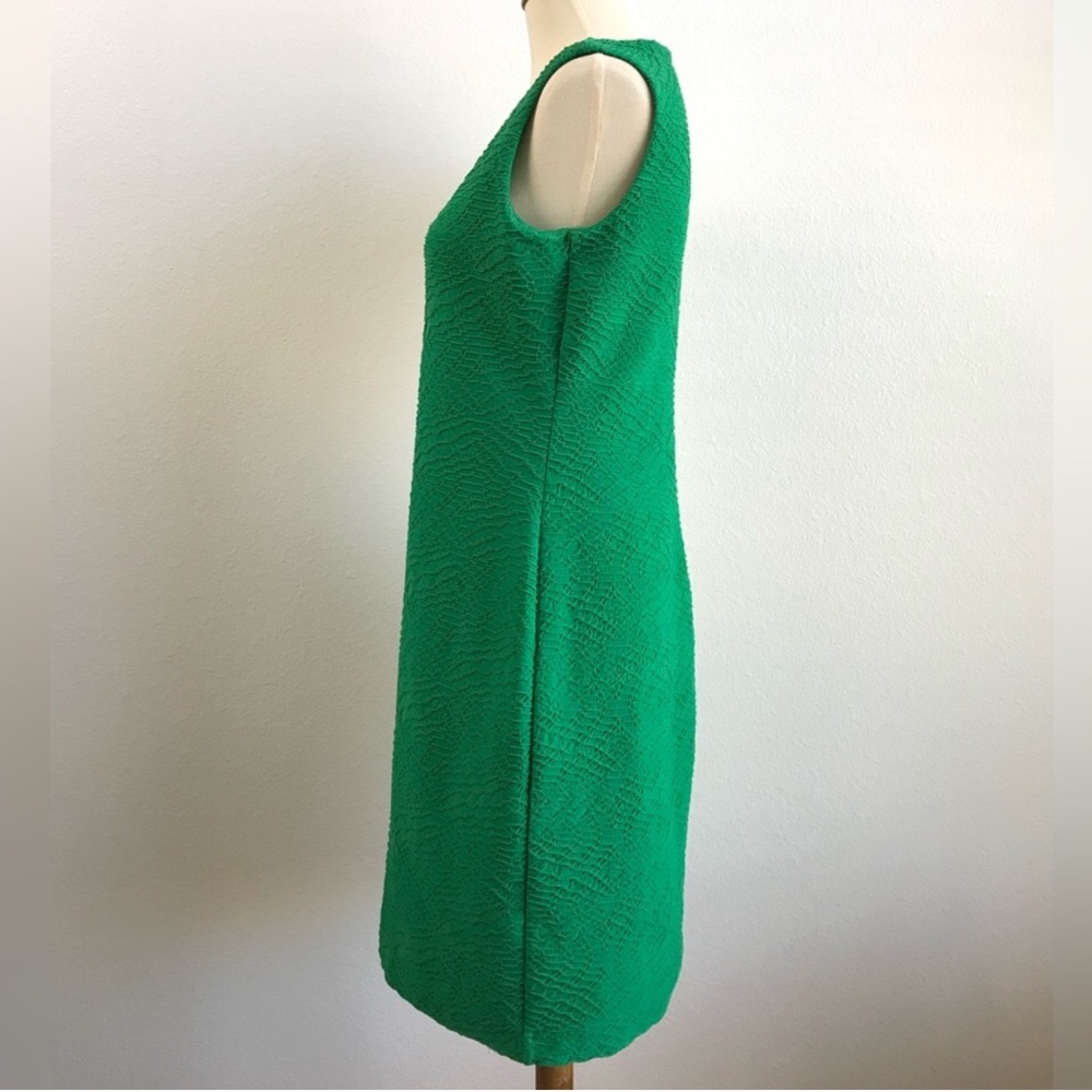 Calvin Klein Green Textured Sleeveless Lined Sheath Dress - Picture 3 of 9